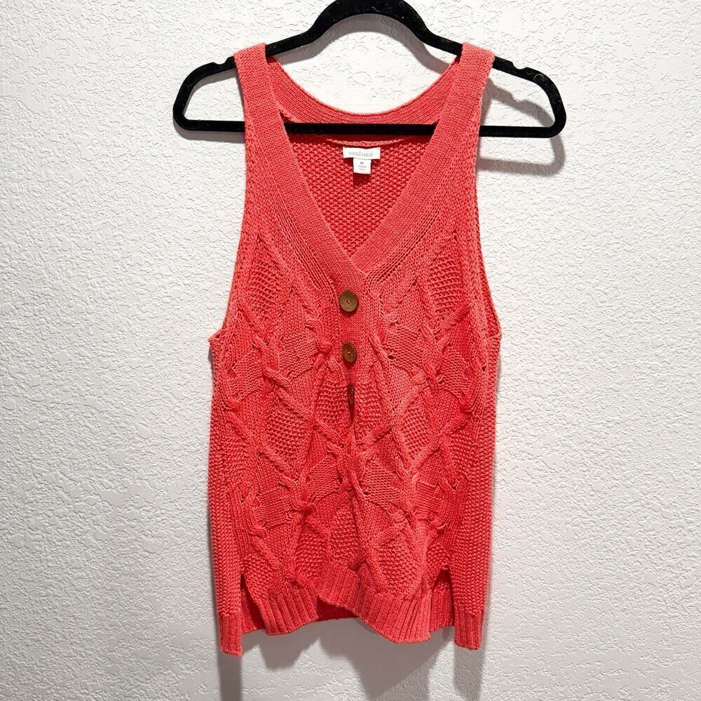 Sundance Kenzie Cotton Cable Knit Sweater Vest Top Women’s Medium Coral